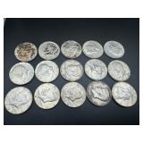 Twelve 40% Silver Kennedy Half Dollars