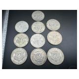 Ten 1968 40% Silver Kennedy Half Dollars