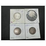 Four Better Date or Condition Silver Barber Quarters: 1893-O, 1893-S, 1908-O, and 1909-S