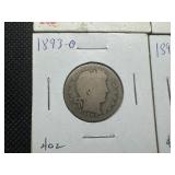Four Better Date or Condition Silver Barber Quarters: 1893-O, 1893-S, 1908-O, and 1909-S