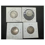 Four Better Date or Condition Silver Barber Quarters: 1893-O, 1893-S, 1908-O, and 1909-S