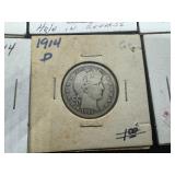 Fourteen Mixed Date and Mint Silver Barber Quarters