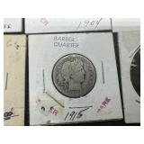 Fourteen Mixed Date and Mint Silver Barber Quarters