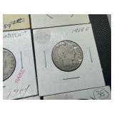 Fourteen Mixed Date and Mint Silver Barber Quarters