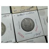 Fourteen Mixed Date and Mint Silver Barber Quarters