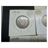 Fourteen Mixed Date and Mint Silver Barber Quarters