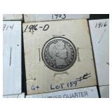 Fourteen Mixed Date and Mint Silver Barber Quarters