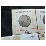 Fourteen Mixed Date and Mint Silver Barber Quarters