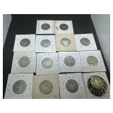 Fourteen Mixed Date and Mint Silver Barber Quarters