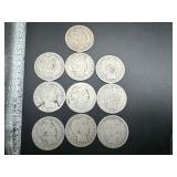 Ten Mixed Date and Mint Silver Barber Quarters