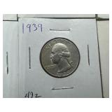 Nine Silver Washington Quarters all 1930s and 1940s