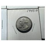 Nine Silver Washington Quarters all 1930s and 1940s