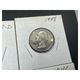 Nine Silver Washington Quarters all 1930s and 1940s