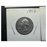 Eight Silver Washington Quarters all 1950s and 1960s