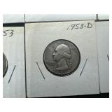 Eight Silver Washington Quarters all 1950s and 1960s