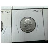Eight Silver Washington Quarters all 1950s and 1960s