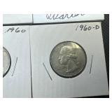 Eight Silver Washington Quarters all 1950s and 1960s
