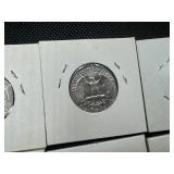 Eight Silver Washington Quarters all 1950s and 1960s