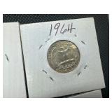 Eight Silver Washington Quarters all 1950s and 1960s