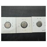 Three Seated Liberty Dimes: 1843, 1875, and 1891
