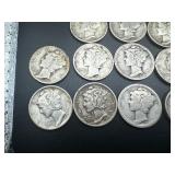 Eleven Mixed Date Mercury Dimes