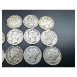 Eleven Mixed Date Mercury Dimes