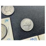 Nine Jefferson Nickels- 5 Marked "BU" When Purchased - 1946-S, 1953-S, 1954, 1958,  and 1961, and 4 1939 Jefferson Nickels.