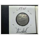 Nine Jefferson Nickels- 5 Marked "BU" When Purchased - 1946-S, 1953-S, 1954, 1958,  and 1961, and 4 1939 Jefferson Nickels.