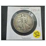 1941-D Walking Liberty Silver Half Dollar