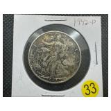 1942-D Walking Liberty Silver Half Dollar