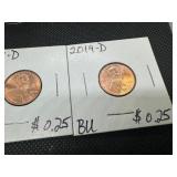 Fifty Brilliant Uncirculated 1973-S Lincon Cents, Two 2019 BU Lincoln Cents Two 2019-D BU Lincoln Cents and 32 Steel Lincoln Cents