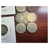 1869 Seated Liberty Dime, 1872 Shield Nickel; Damaged Barber Dime, No Date 2 Cent Coin, No Date Flying Eagle Cent, 8 Ancient Coins in holders 6 Shield Nickels - 19 Coins