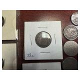1869 Seated Liberty Dime, 1872 Shield Nickel; Damaged Barber Dime, No Date 2 Cent Coin, No Date Flying Eagle Cent, 8 Ancient Coins in holders 6 Shield Nickels - 19 Coins