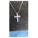 Rhodium Over 10K White Gold 1/4 ct tw Lab-Grown Diamond Cross Pendant Necklace