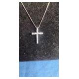 Rhodium Over 10K White Gold 1/4 ct tw Lab-Grown Diamond Cross Pendant Necklace