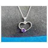 Sterling Silver Heart Neckless with Amethyst Stone