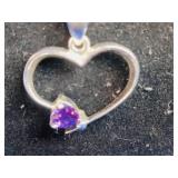 Sterling Silver Heart Neckless with Amethyst Stone