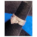 Tiara Rhodium Over Sterling Silver 1/2 ct tw Diamond Marquise Bridal Ring Set - Size 6