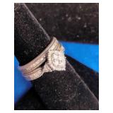 Tiara Rhodium Over Sterling Silver 1/2 ct tw Diamond Marquise Bridal Ring Set - Size 6