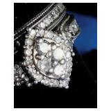 Tiara Rhodium Over Sterling Silver 1/2 ct tw Diamond Marquise Bridal Ring Set - Size 6