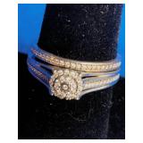 Sterling Silver 1/5 ct tw Diamond Round Halo Bridal Set - Size 7.5