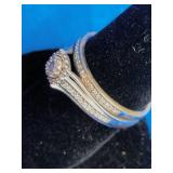 Sterling Silver 1/5 ct tw Diamond Round Halo Bridal Set - Size 7.5