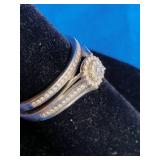 Sterling Silver 1/5 ct tw Diamond Round Halo Bridal Set - Size 7.5