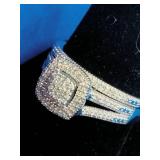 Sterling Silver 1/4 ct tw Diamond Bridal Set - Size 8.5