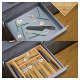 VaeFae Bamboo Drawer Organizer, Expandable Silverware Drawer Organizer, Cutlery Tray with Dividers for Kitchen Utensils, Medium