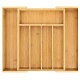 VaeFae Bamboo Drawer Organizer, Expandable Silverware Drawer Organizer, Cutlery Tray with Dividers for Kitchen Utensils, Medium