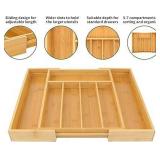 VaeFae Bamboo Drawer Organizer, Expandable Silverware Drawer Organizer, Cutlery Tray with Dividers for Kitchen Utensils, Medium
