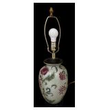 Lovely Vintage Ceramic Green Lamp Base with Flowers