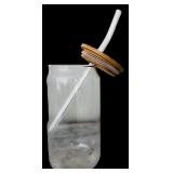 Fun Clear Glass Tumblers with Wooden Tops and Glass Straw and Clear Glass Pitcher