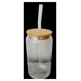 Fun Clear Glass Tumblers with Wooden Tops and Glass Straw and Clear Glass Pitcher